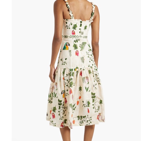 Agua by Agua Bendita Nispero Bouquet tiered printed linen midi dress size L - Picture 2 of 7